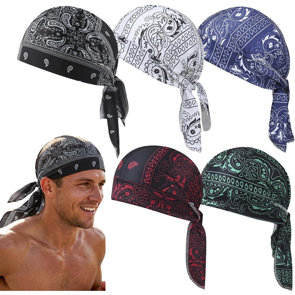 Cycling Gear Helmet - 1-5 個冷却スカルキャップヘルメットライナー通気性汗吸収ヘッドラップバンダナ帽子男性女性用ペイズリーサイクリングランニングキャップ