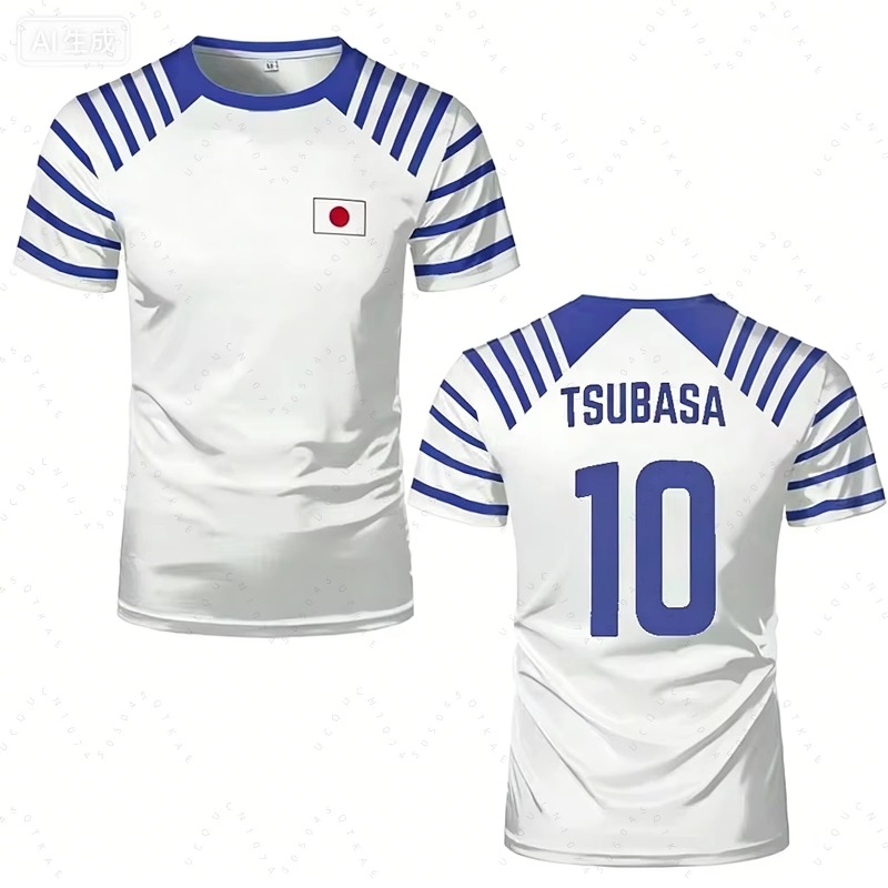 Cycling Gear Clothing - 2026 ホットキャプテン翼アニメ男性女性 Tシャツ日本国旗プリント夏半袖カジュアル Tシャツスポーツキッズサイクリング Tシャツ