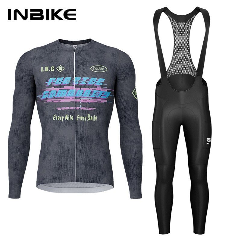 Cycling Gear Clothing - INBIKE 春秋サイクリングセット サイクリングジャージ 長袖ビブパンツ パッド付き マウンテンロードバイクスーツ