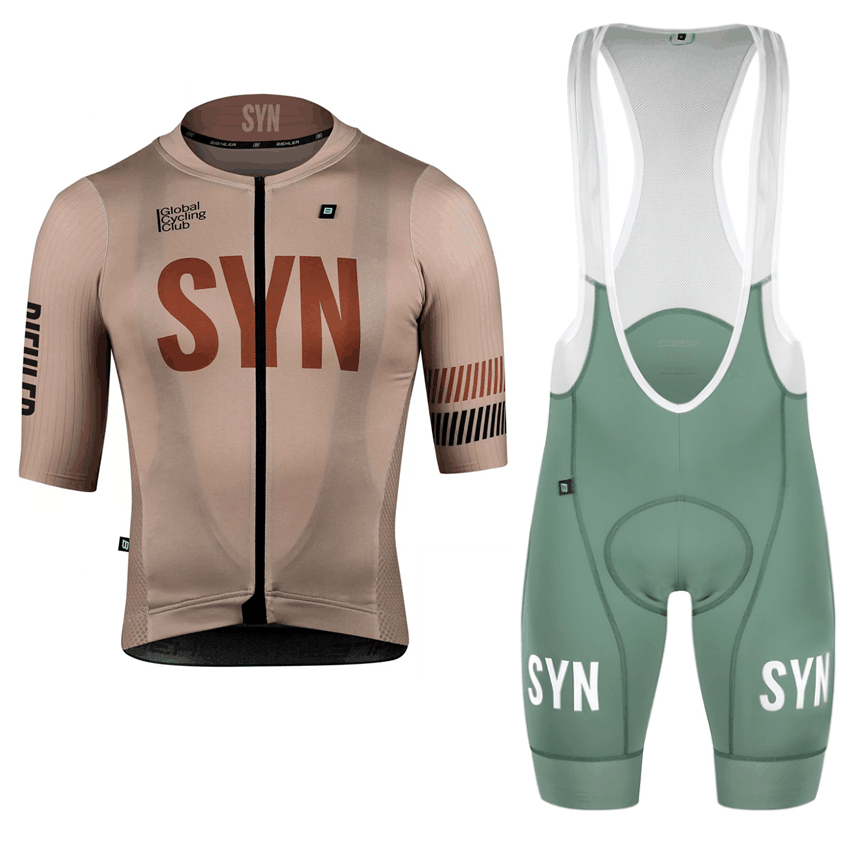 Cycling Gear Clothing - メンズ半袖サイクリングジャージとビブショーツ,高品質の柔らかい生地,耐衝撃性のシートパッド,茶色のサイクリングウェア