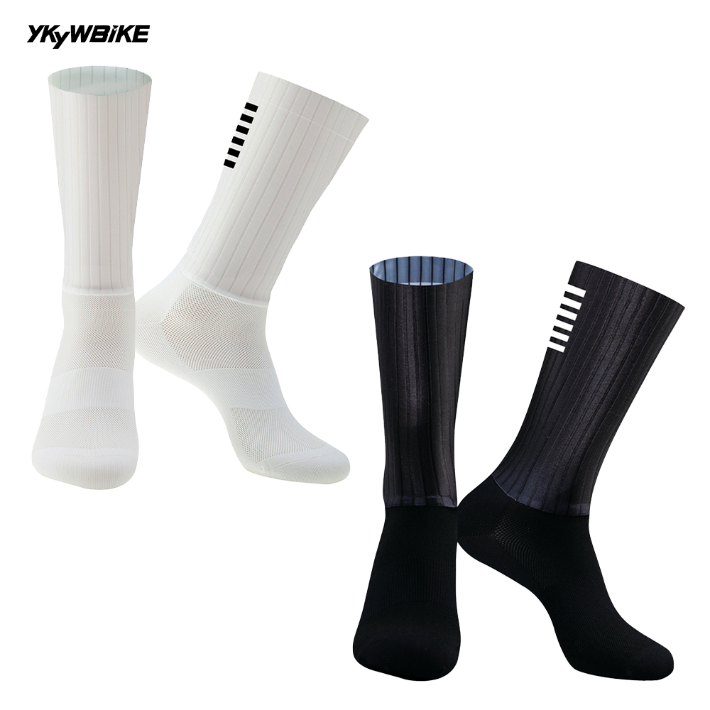Ykyw Cycling Gear - ykywブラックホワイト抗スリップシリコーン男性のサイクリングソックス通気性エアロソックス男性自転車スポーツランニングmtbバイクホワイトラインソックス